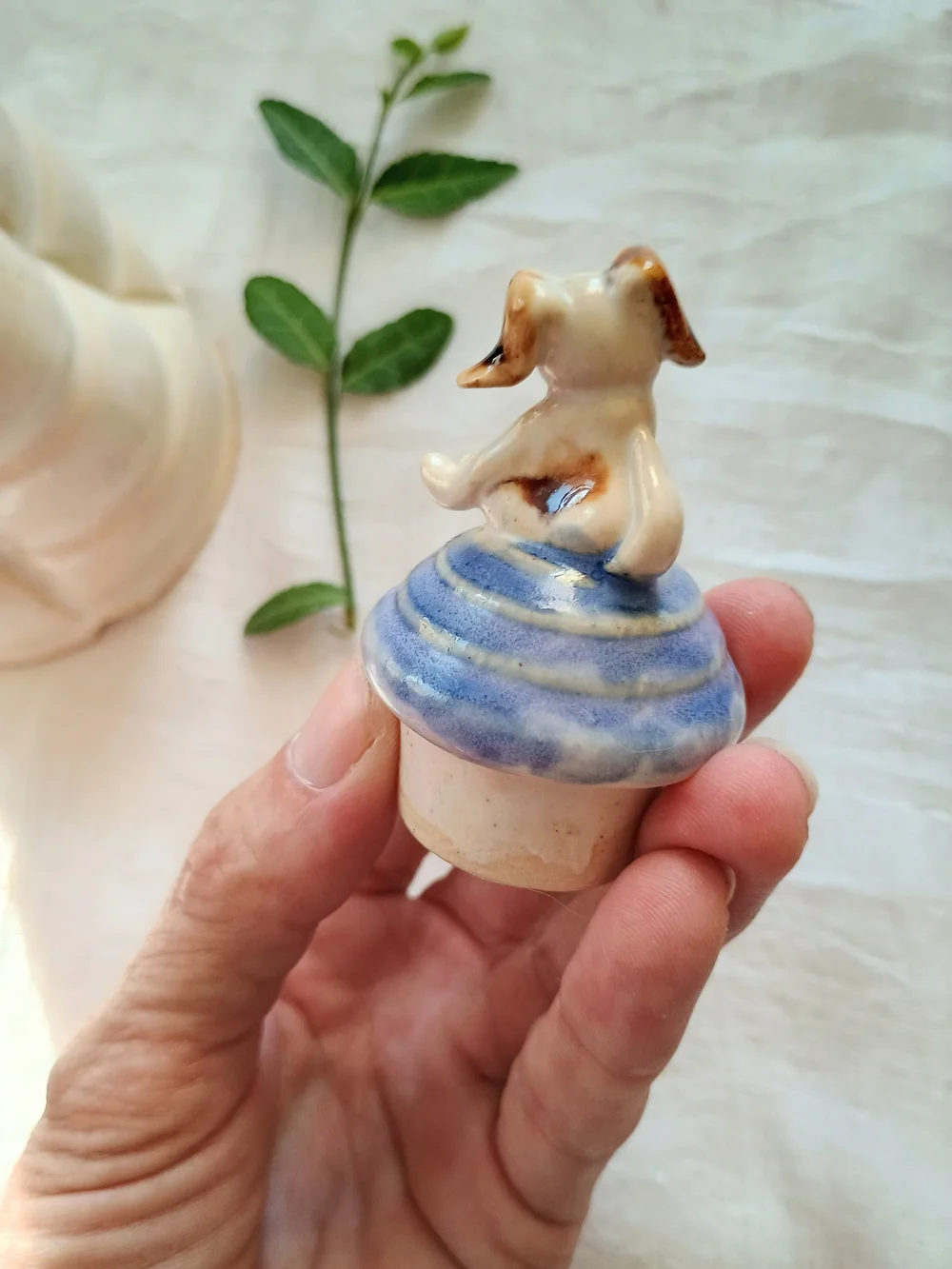 💙 STUDIO POTTERY 💙 Artisan, Hand-Thrown Pottery Teapot w Dog Accent, Quiet Lux